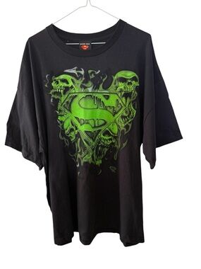 VTG Superman Kryptonite T-Shirt Men 2XL Black Neon Green Goblin Skull DC Comics